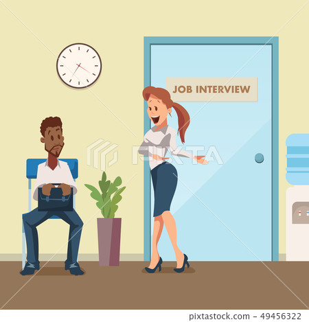 Man in Suit Wait Job Interview at Door in Corridor Man in Suit Wait Job Interview at Door in Corridor 49456322