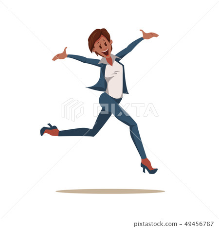 Excited Coworker Woman Wearing Pantsuit Jump Up 49456787