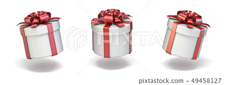 Cylinder white gift boxes with red ribbon 3D Cylinder white gift boxes with red ribbon 3D 49458127