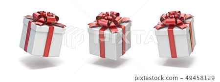 Cube white gift boxes with red ribbon 3D - Stock Illustration [49458129 ...
