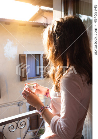 girl and coffee girl and coffee 49458949