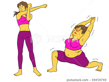節食瑜伽，苗條女性和胖乎乎的女士 49459749