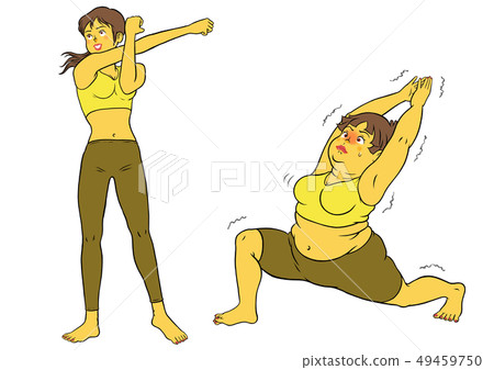 節食瑜伽，苗條女性和胖乎乎的女士 49459750