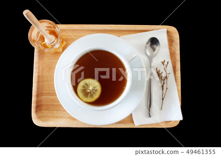 isolated top view hot tea set isolated top view hot tea set 49461355