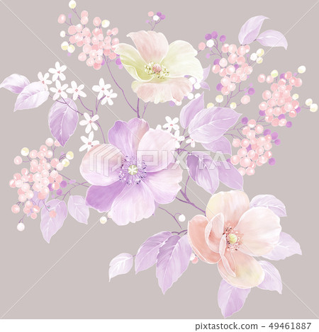 美麗的水彩玫瑰花和牡丹花 49461887