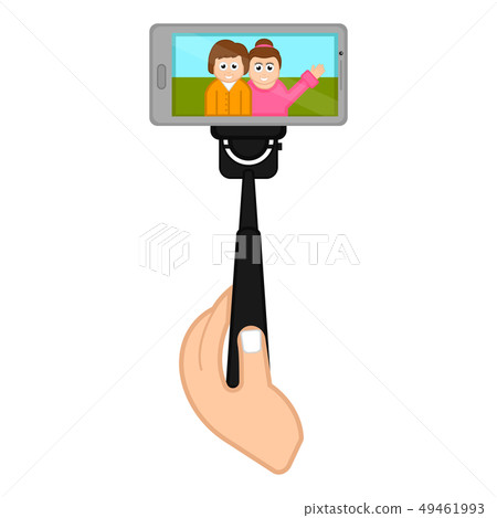 Smartphone on a selfiestick taking a photo Smartphone on a selfiestick taking a photo 49461993