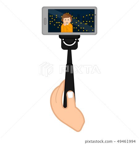 Smartphone on a selfiestick taking a photo Smartphone on a selfiestick taking a photo 49461994