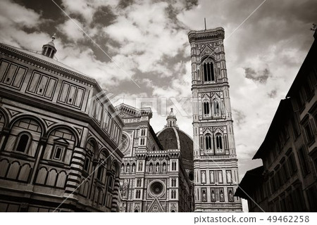 Duomo Santa Maria Del Fiore closeup in street BW 49462258