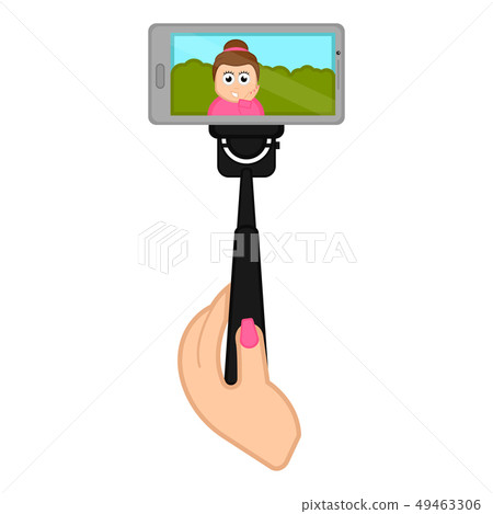Smartphone on a selfiestick taking a photo Smartphone on a selfiestick taking a photo 49463306