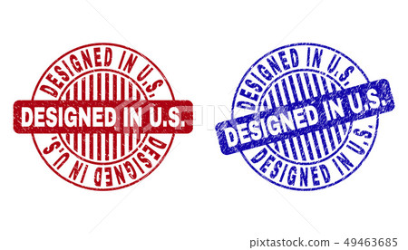 Grunge DESIGNED IN U.S. Textured Round Watermarks 49463685
