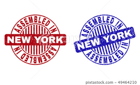 Grunge ASSEMBLED IN NEW YORK Textured Round Stamps - Stock Illustration ...