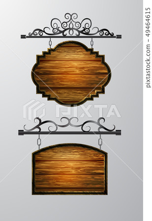 hanging, wooden Board vector, wooden object for text. 49464615