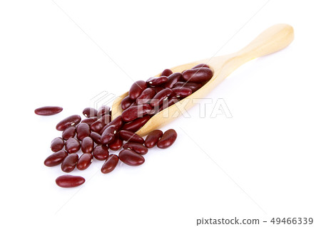 Red bean with wood spoon on white. Red bean with wood spoon on white. 49466339