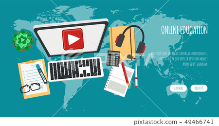 Distance education banner. Online courses,... - Stock Illustration ...