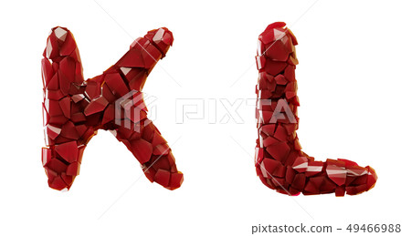 Letter set K, L made of 3d render plastic shards red color. 49466988