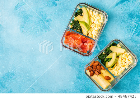 Healthy balanced lunch box, ketogenic diet lunch. 49467423