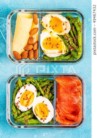 Healthy balanced lunch box, ketogenic diet lunch. 49467432
