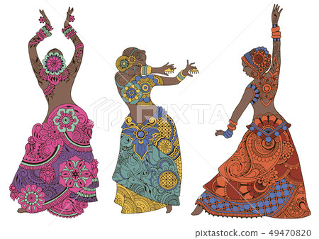 Indian dancers on white background Indian dancers on white background 49470820