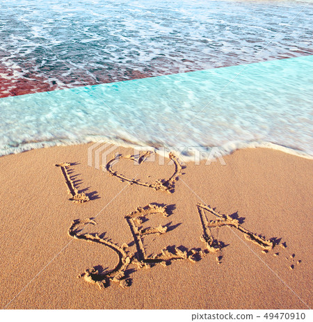 Beach sand, sea and flag Indonesia. I love Beach sand, sea and flag Indonesia. I love 49470910