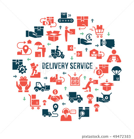 Circular template delivery logistic set in flat style. Vector icons for web, infographic or print. 49472383