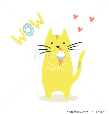 Funny cat eating ice. cream. Funny illustration Funny cat eating ice. cream. Funny illustration 49474646