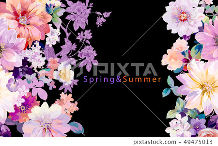 好看五顏六色的牡丹花玫瑰花插畫 49475013