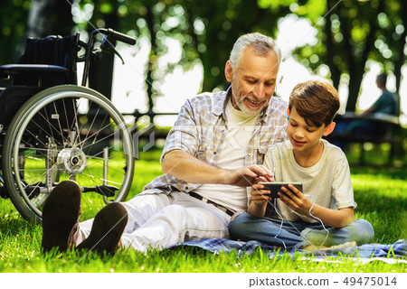 Relatives Have Fun . Family Meeting in Park . 49475014