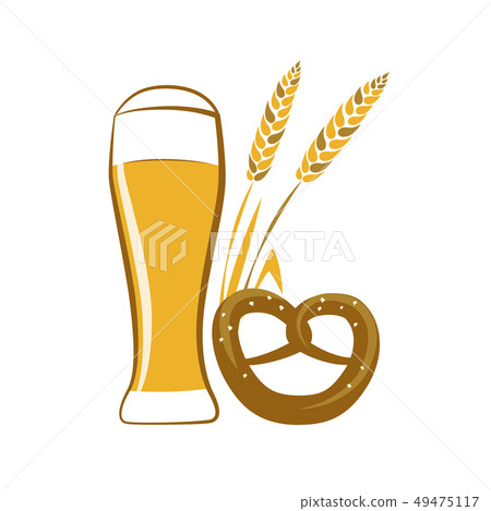 a glass wheat beer and pretzel isolated on a white background 49475117