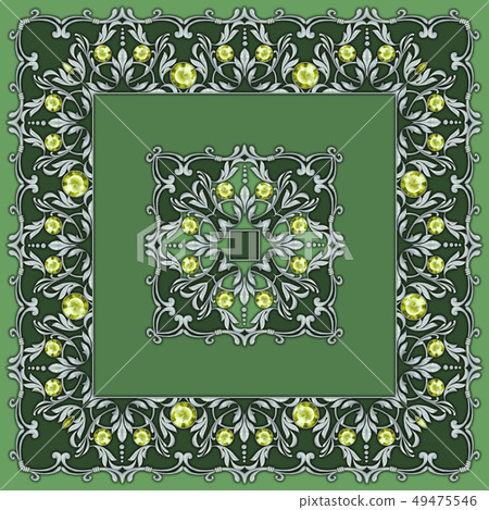 Square composition with silver scrolls and gems Square composition with silver scrolls and gems 49475546
