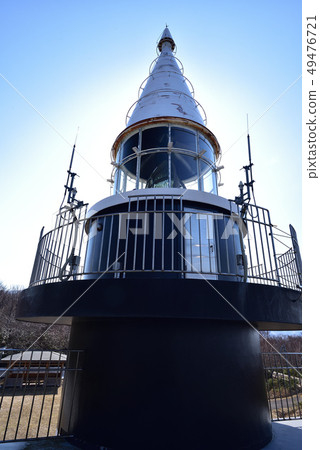 Photographed with a clear sky the Motatada lighthouse, Hokkaido's secluded town, at the height of Japan's highest sea level 49476721