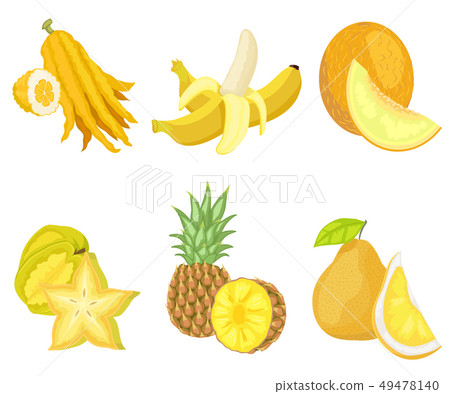 Citron and Banana, Melon and Carambola Fruits Set 49478140