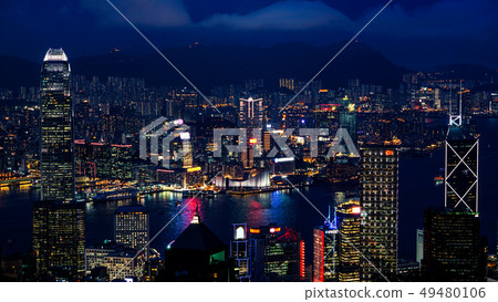 Hong Kong iconic night view from Victoria peak, Hong Kong iconic night view from Victoria peak, 49480106