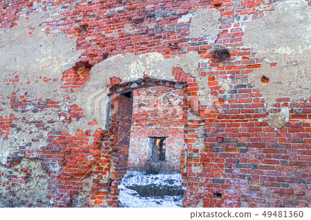 empty ruined brick house empty door opening 49481360