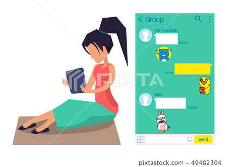 Woman Using kakao talk Messenger App in Tablet 49482304