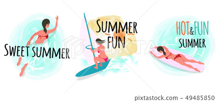 Sweet Summer Windsurfing and Swimming Woman Sweet Summer Windsurfing and Swimming Woman 49485850
