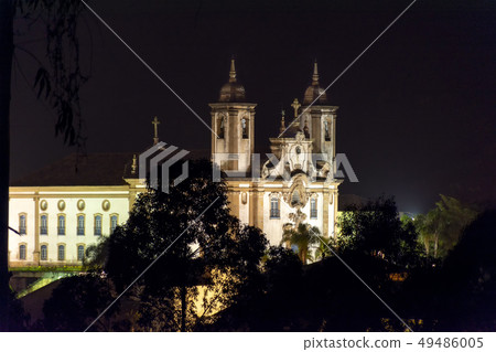Night view of historical church in downtow of Ouro 49486005