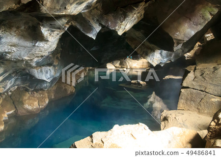 Grjotagja lava cave interior view, Iceland 49486841
