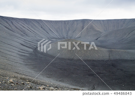 Hverfell caldera volcano top view, Iceland 49486843