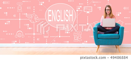 English with woman using a laptop English with woman using a laptop 49486884