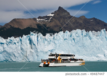 Boat at glacier Perito Moreno in El Calafate, Patagonia, Argentina 49487447