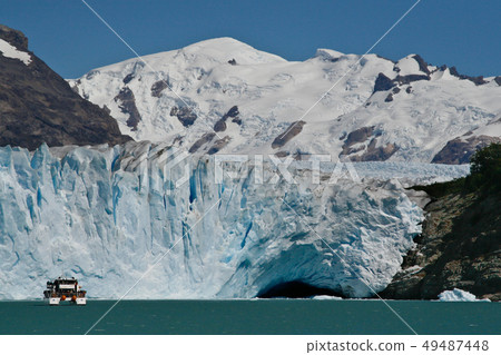 Boat at glacier Perito Moreno in El Calafate, Patagonia, Argentina 49487448