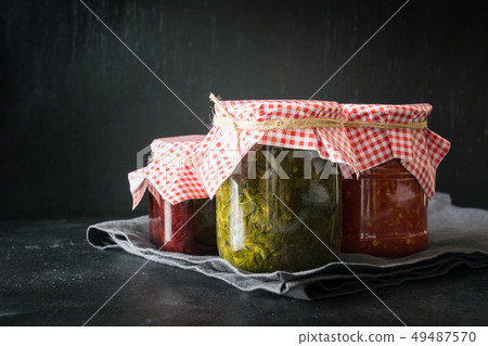 Various types of canned sauce for serving to meat. Various types of canned sauce for serving to meat. 49487570