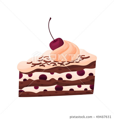 Cake with cherry and custard on white background. Cake with cherry and custard on white background. 49487631
