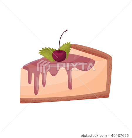 Cappuccino cheesecake with cherry on white background. Cappuccino cheesecake with cherry on white background. 49487635