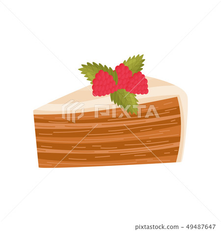 Honey cake with raspberry decoration on white background. Honey cake with raspberry decoration on white background. 49487647