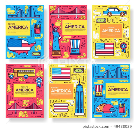 USA vector brochure cards thin line set 49488029