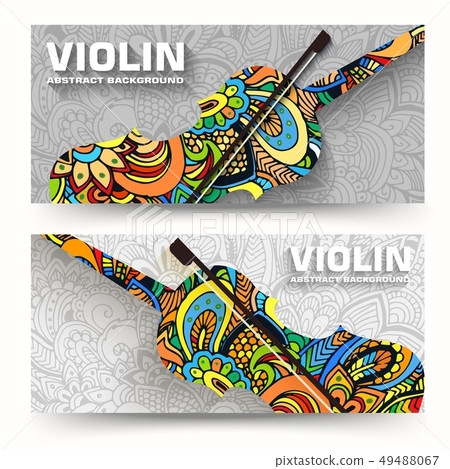 Hand drawn art abstract violin ban ners  49488067