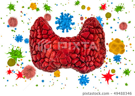 Thyroid gland with viruses and bacteria 49488346