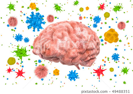 Brain with viruses and bacteria. Brain disease 49488351