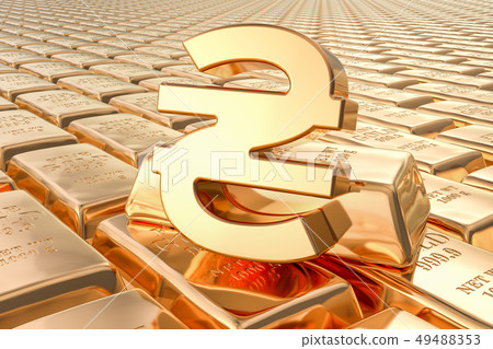 Background from gold ingots with Ukrainian hryvnia Background from gold ingots with Ukrainian hryvnia 49488353